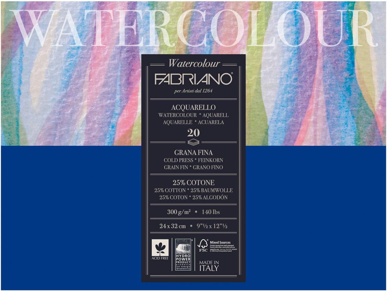Fabriano Watercolour 300 g/m² 24x32 cm - 20 ark