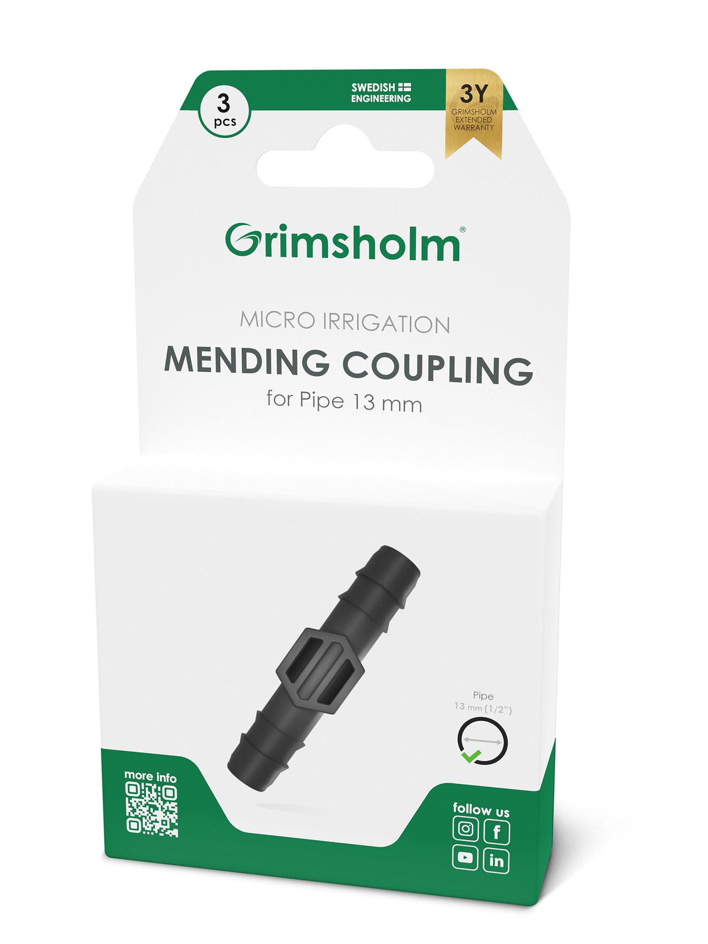 Skarvkoppling 13 mm (1/2"), 3 st