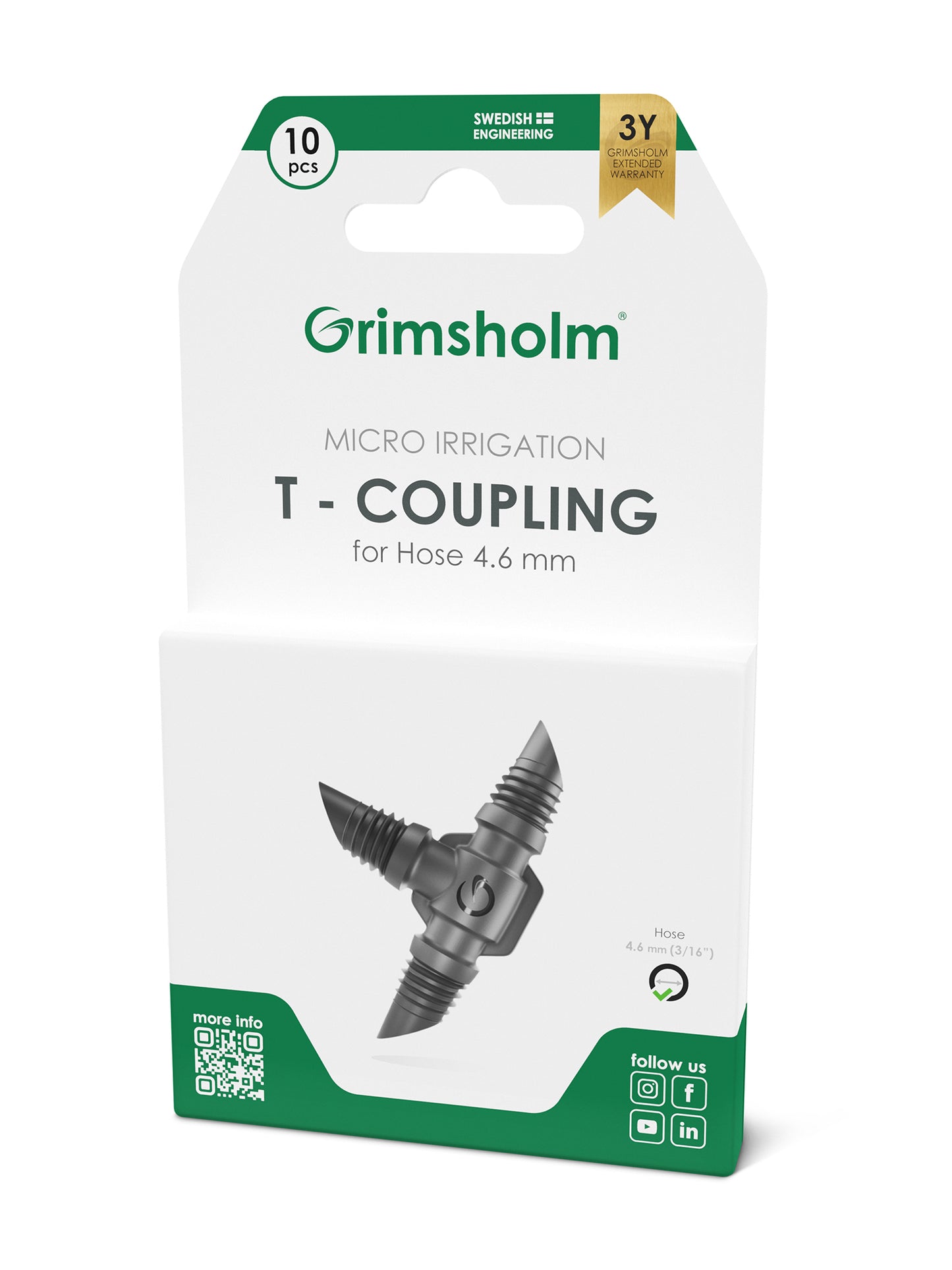 T-koppling 4,6 mm (3/16"), 10 st