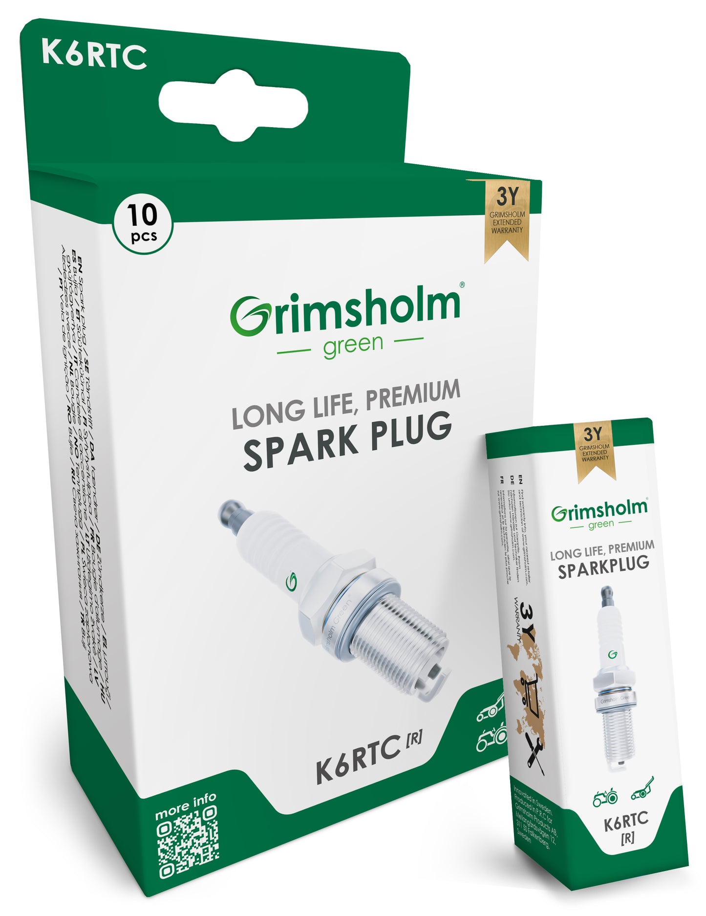 Tändstift K6RTC (gräsklippare/traktorer, resistor), 10 st