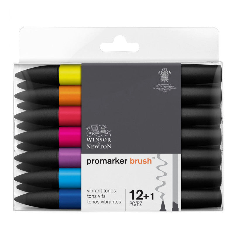 Winsor & Newton Promarker Brush 12 Vibrant Tones + Blender (Set)